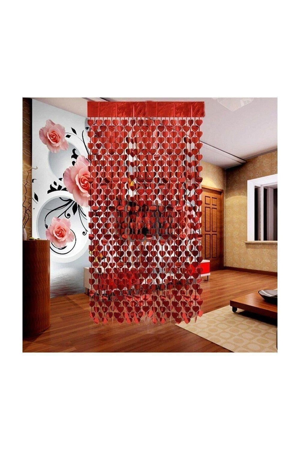 2 Adet Metalize Kalpli Kapı Perdesi Kapı Banner Fon Süsü Kırmızı ( 45 Cm * 200 Cm )