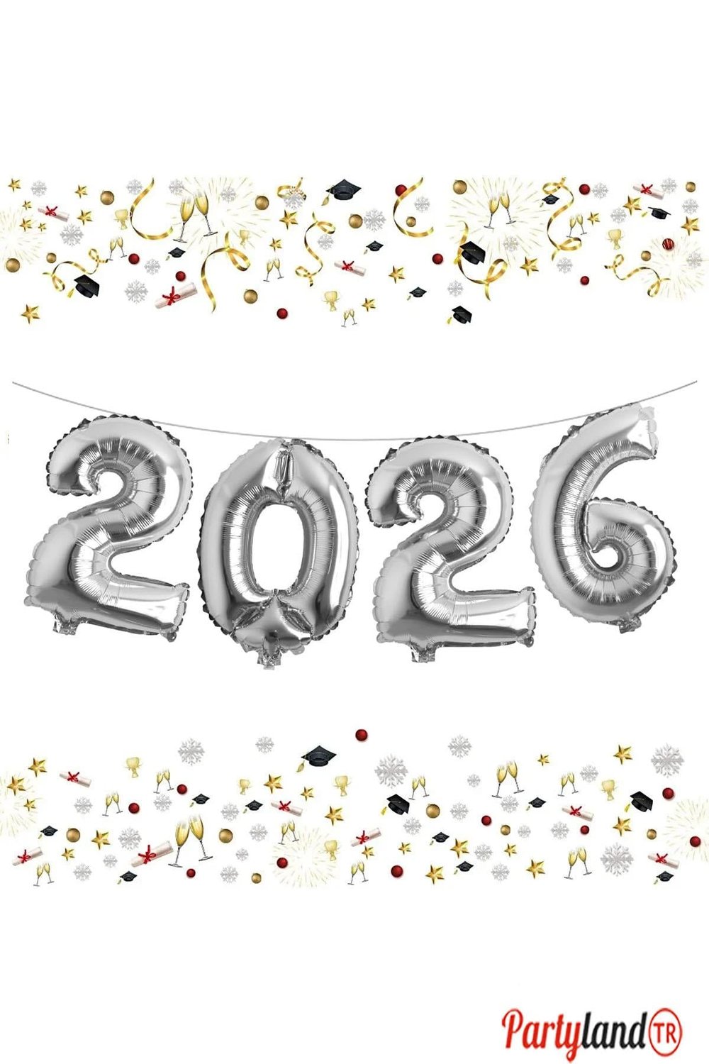 40 Cm. 2026 Gümüş Folyo Balon
