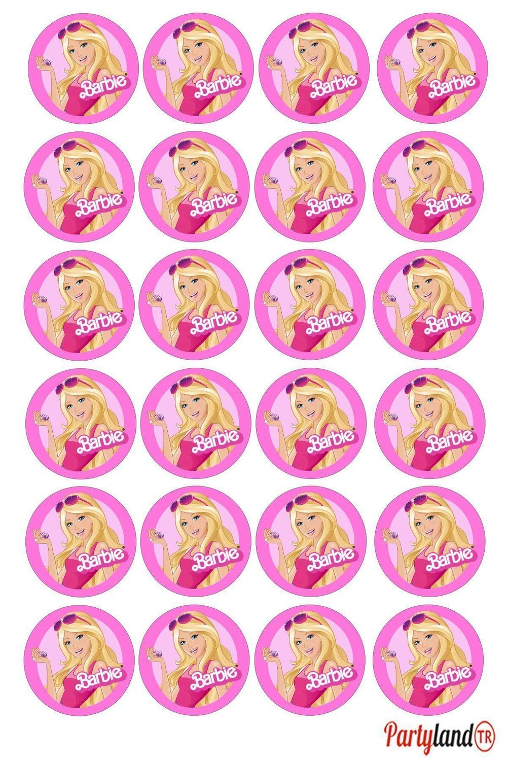 Barbi Temalı 5 Cm. Yapışkanlı Yuvarlak Etiket - Sticker 24 Adet