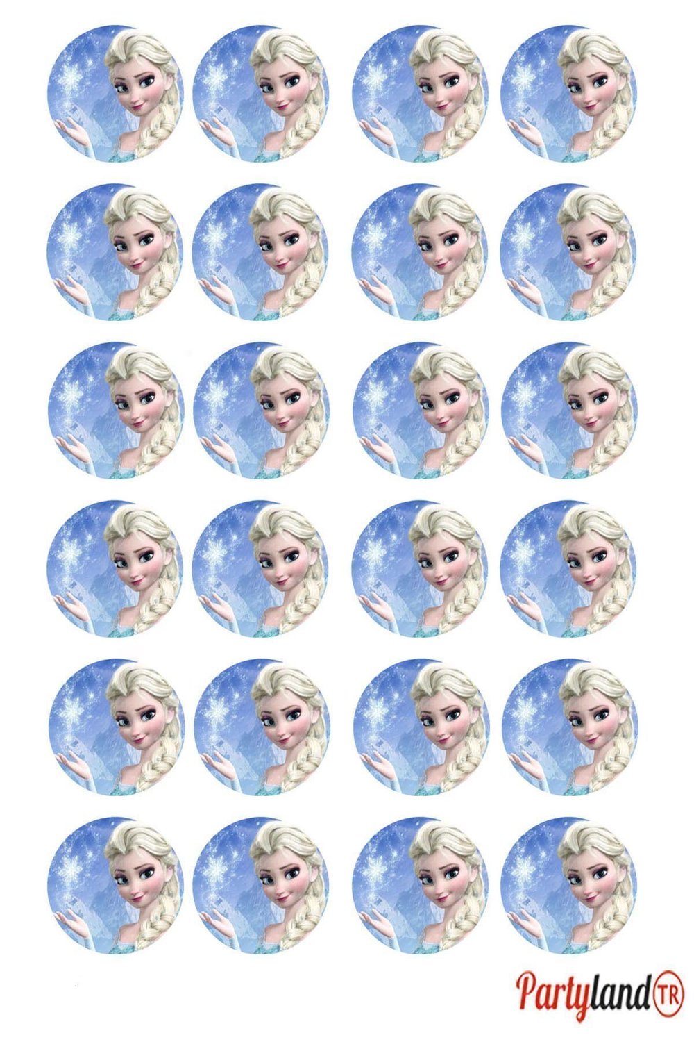 Frozen Elsa Karlar Ülkesi 5 cm. Yapışkanlı Yuvarlak Etiket - Sticker 24 Adet