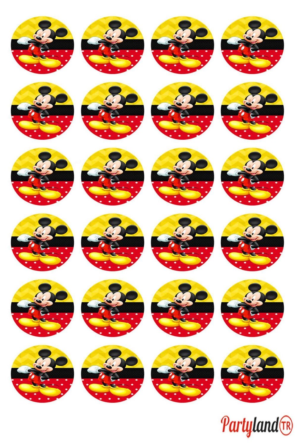 Mickey Mouse 5 cm. Yapışkanlı Yuvarlak Etiket - Sticker 24 Adet