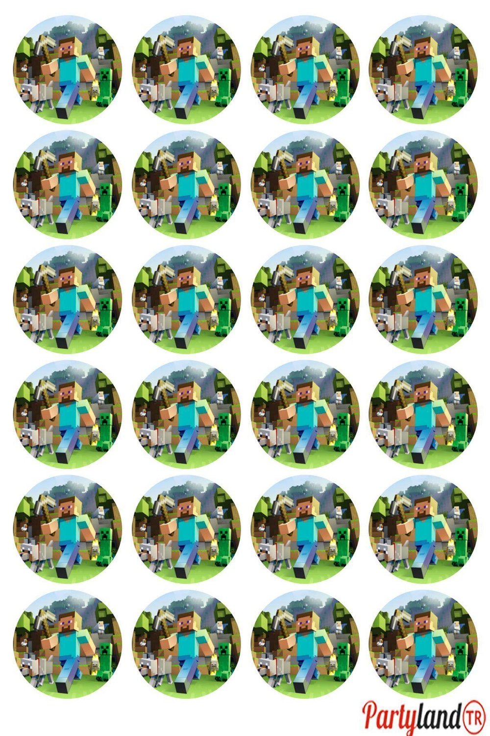 Minecraft 5 cm. Yapışkanlı Yuvarlak Etiket - Sticker 24 Adet