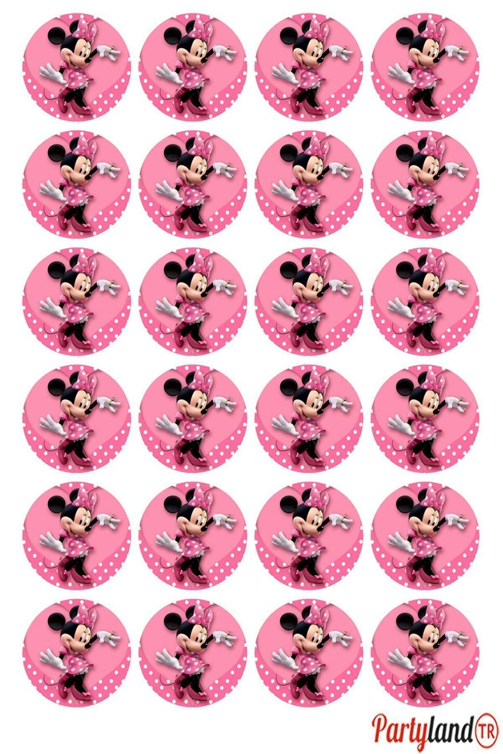 Minnie Mouse 5 cm. Yapışkanlı Yuvarlak Etiket - Sticker 24 Adet