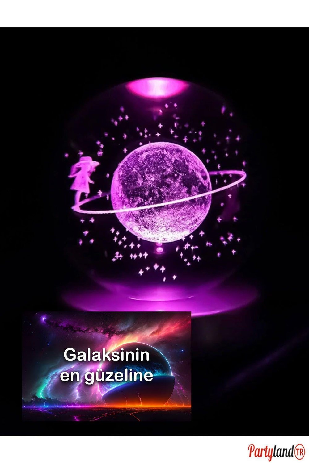 Özel Gün Hediyelik 3d Samanyolu Galaksi Satürnlü Kız Işıklı Cam Küre