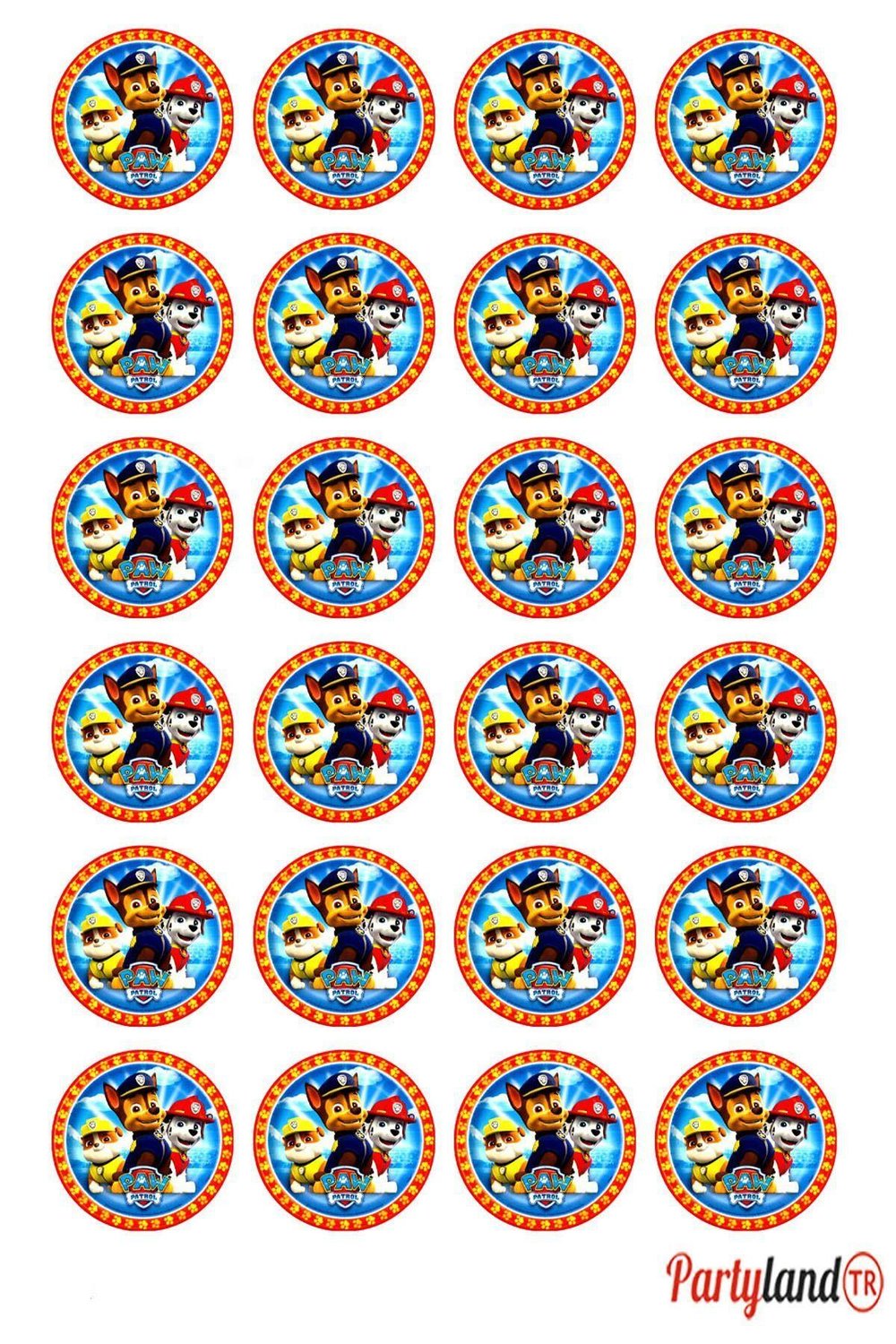 Paw Patrol 5 cm. Yapışkanlı Yuvarlak Etiket - Sticker 24 Adet