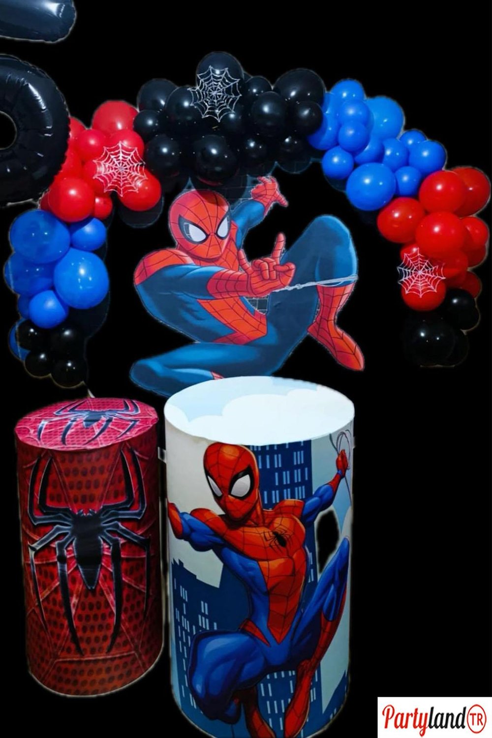 Spiderman Kırmızı Mavi Siyah Örümcek Adam Konseptine Uygun 75 Adet Balon Zincir Ve Balon Yapıştırma Bandı