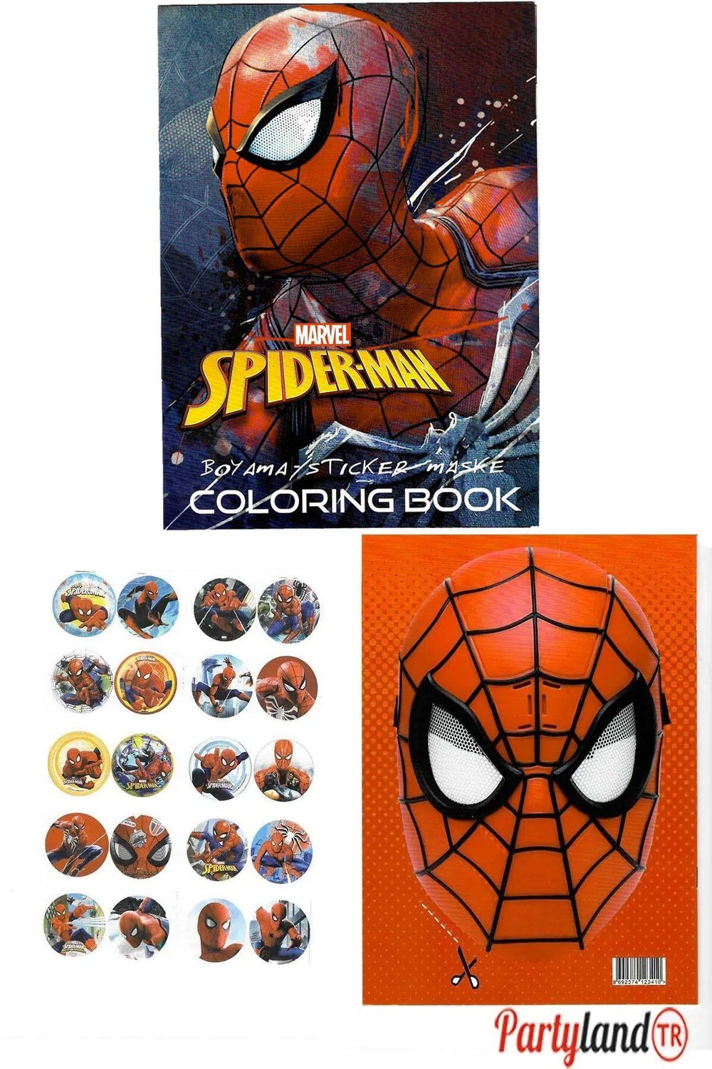 Spiderman Örümcek Adam Boyama Kitabı 3'lü (BOYAMA , STİCKER , ARKA KAPAK MASKE)