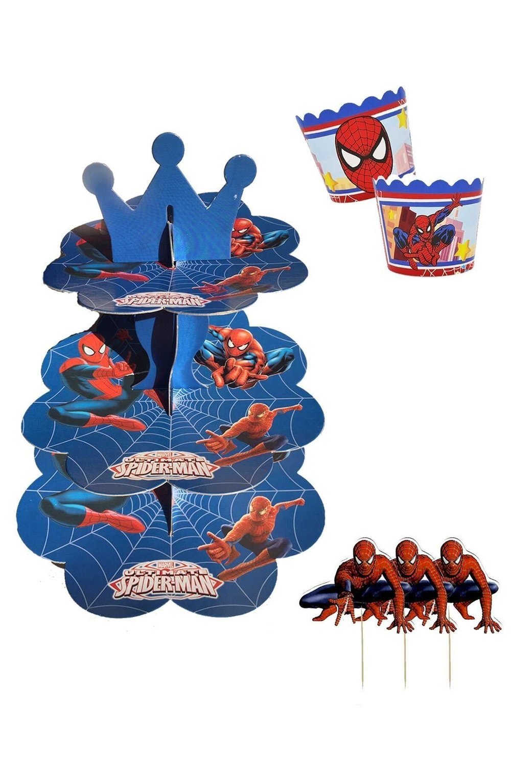 Spiderman Örümcek Adam Cupcake Seti (stant+kürdan+cup)