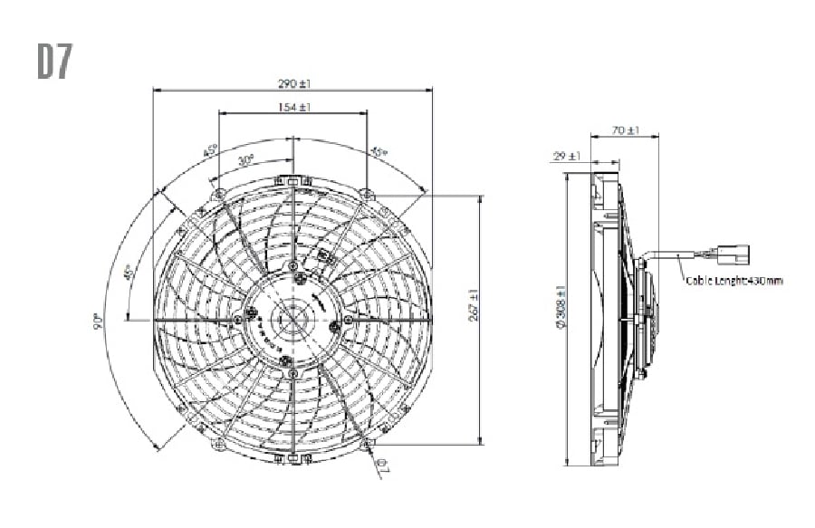 11 INCH KOMPLE YASSI INCE EMICI AKSIYEL FAN ( 10 KANAT)  HELIS FANLI 5702111120004 12V