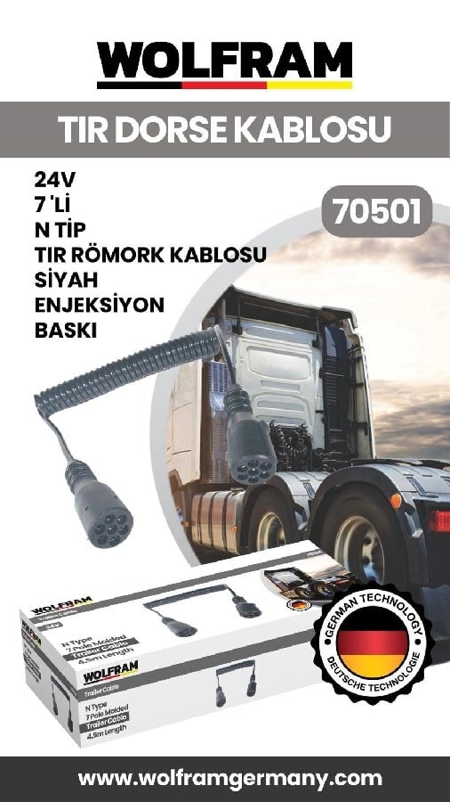 7 Li N Tip Tir Dorse Kablosu Siyah Enjeksiyon Baski 24V