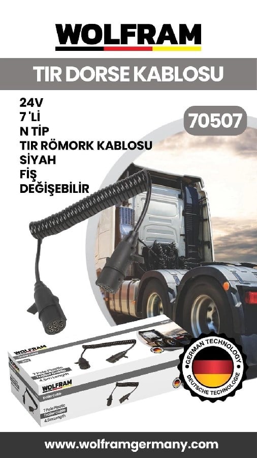 7 Li N Tip Tir Dorse Kablosu Siyah Fis Degisebilir 24V