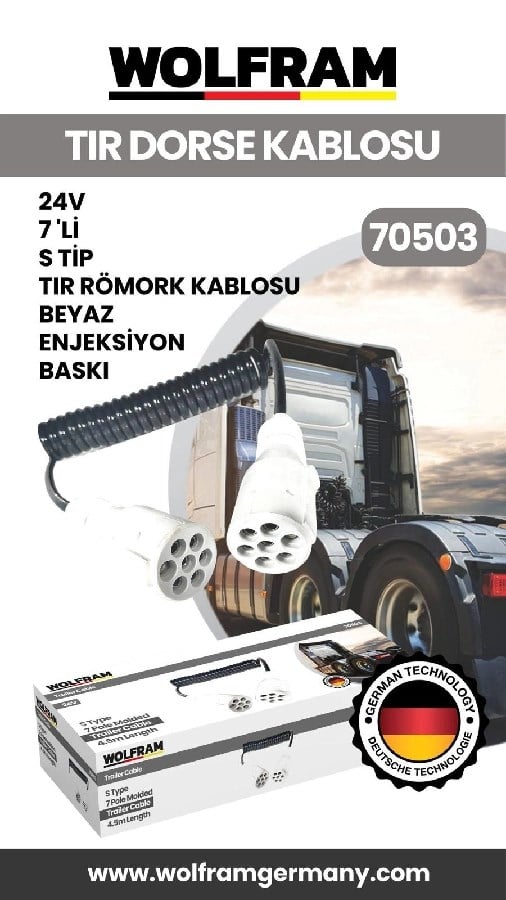 7 Li S Tip Tir Dorse Kablosu Beyaz Enjeksiyon Baski 24V