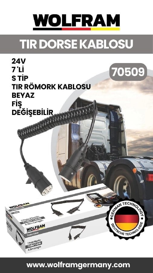 7 Li S Tip Tir Dorse Kablosu Beyaz Fis Degisebilir 24V