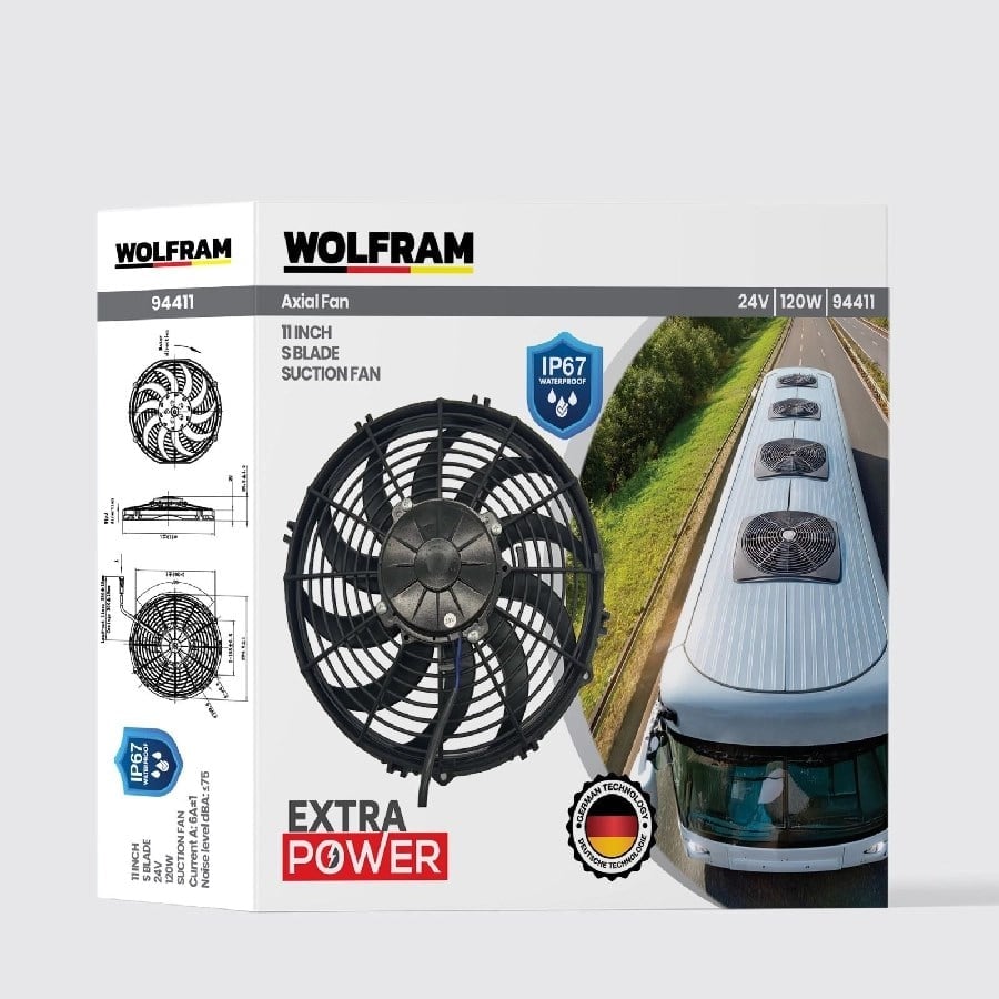 Aksiyel Fan 11 Inch S Kanat IP67 Su Gecirmez 24V 120W