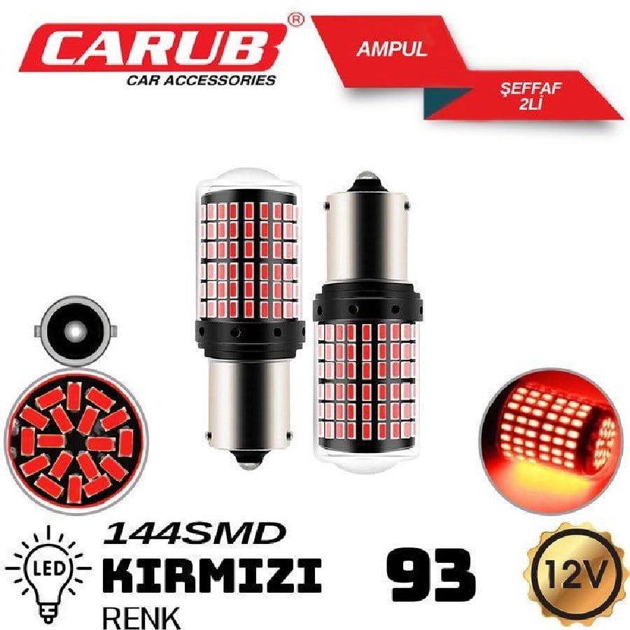 Ampul 12V 93  144 Led Seffaf  Kirmizi