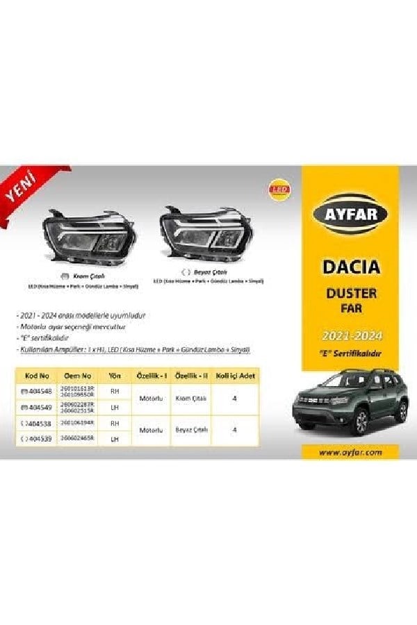 Dduster Far Sag Ledli (LED DRL+PARK+SINYAL+KISA HUZME) Krom Citali  Motorlu (2021›)