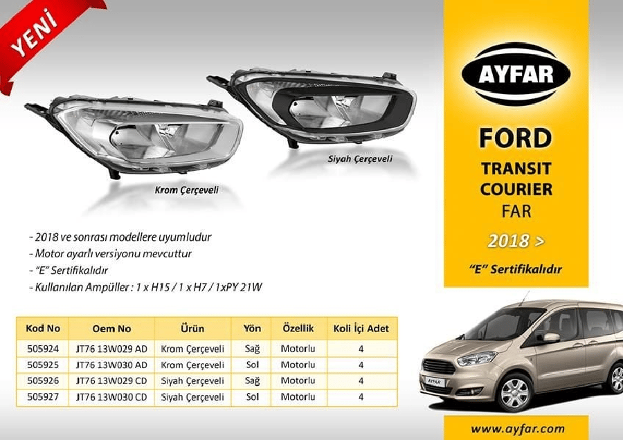 FORD TRANSIT COURIER  ( 20018 › ) FAR SAG KROM CERCEVELI