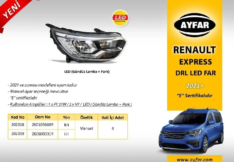 Far Sag Manuel E Belgeli Gunduz FAR+PARK Renault Express >2021 260105660R