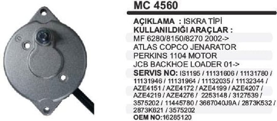 ISKRA MF/ERKUNT/JCB MARKA KAPAK 32KW YA MAK4560
