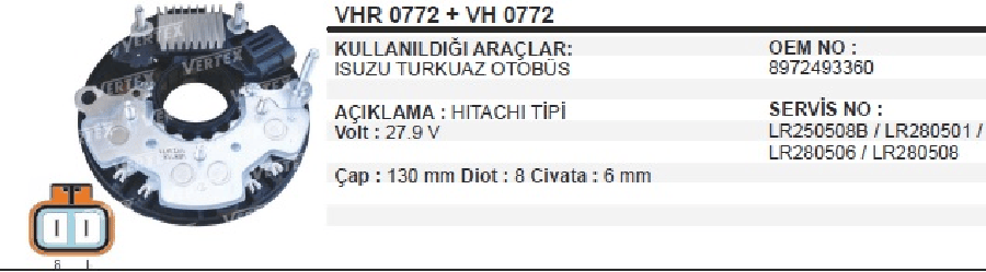 KONJEKTOR+DIOT TABLASI SET  > 24V 80AMP ISUZU TURKUAZ