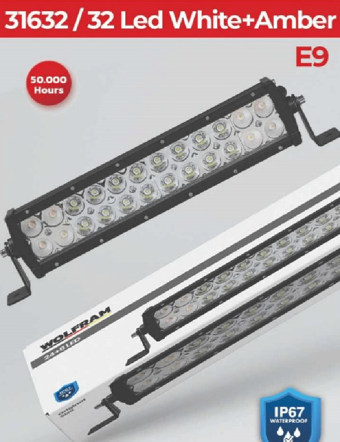 LED BAR OFF ROAD BEYAZ VE SARI 7 FONKSIYONLU 32 CM E9 BELGELI