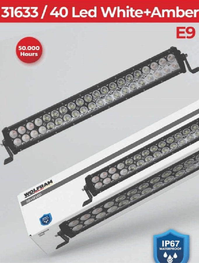 LED BAR OFFROAD BEYAZ VE SARI 7 FONKSIYONLU 58 CM E9 BELGELI