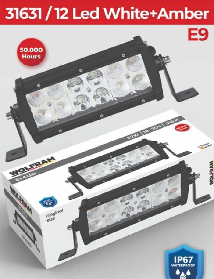 LED BAR OFFROAD BEYAZ VE SARI 7 FONKSIYONLU 19 CM E9 BELGELI