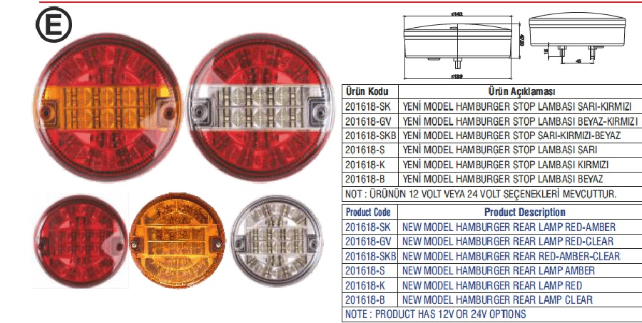 LED HAMBURGER STOP LAMBASI SARI 24V
