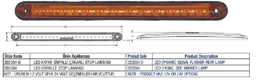LED SINYAL LAMBASI DUZ SINYALLI 24CM 24V