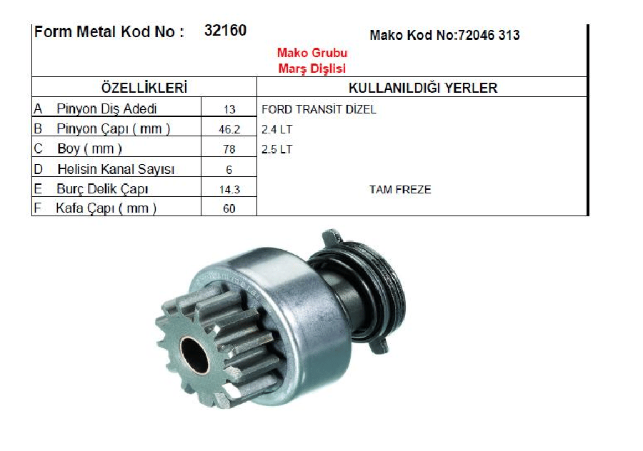 MARS DISLISI CATALSIZ MAKO TIP 13DDF>F900 DZL YM