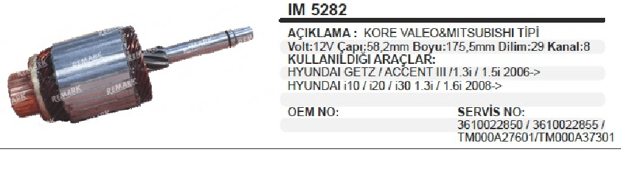 MARS KOLL 12V KORE VALEO TIPI BOY:1755  DILIM:29 KANAL 8 HYUNDAI ERA MANUEL & OTOMATIK VITES ORJIN