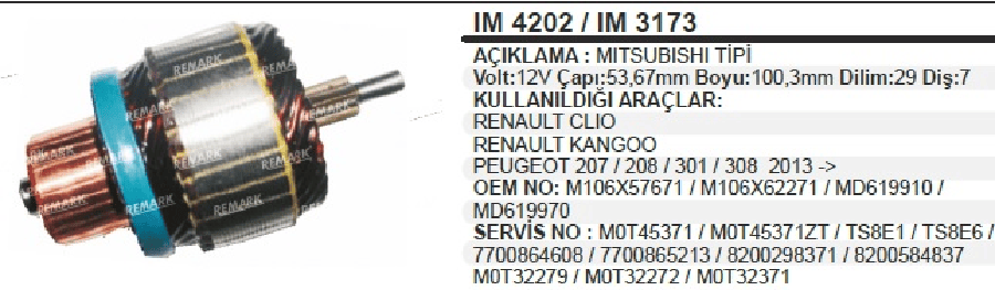 MARS KOLL 12V7D MITSRENAULT CLIO/KANGOO CAP:5367 BOY:1003 DILIM:29 DIS:7