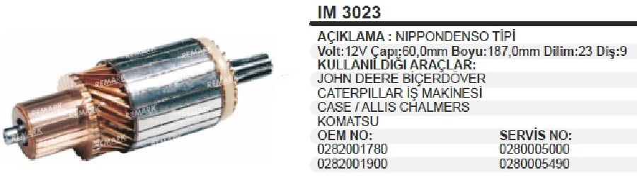 MARS KOLL 12VKOMATSUJDEERECATALLIS CAP:60mm BOY:187 23DILIM 9DIS