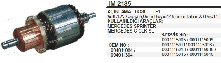 MARS KOLL BOSCH TIP 12V MERCEDES C220/C240 CLK/SL/ SPRINTER /FIAT SUCUDO/ PEUGEOT BOXER 23 DILIM 11