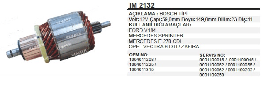 MARS KOLL BOSCH TIPI 12V MERCEDES SPRINTER E 270 CDI/OPEL VECTRA B DTIZAFIRA/FORD TRANSIT 24TDCI