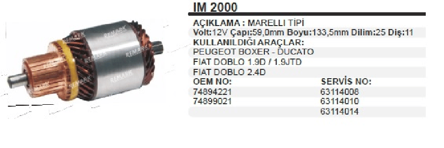 MARS KOLL M MARELLI TIPI 12V IM 2000 74892221 FIAT DUCATO 24 DDOBLO 19 D/JTD /PEUGEOT BOXER BOY