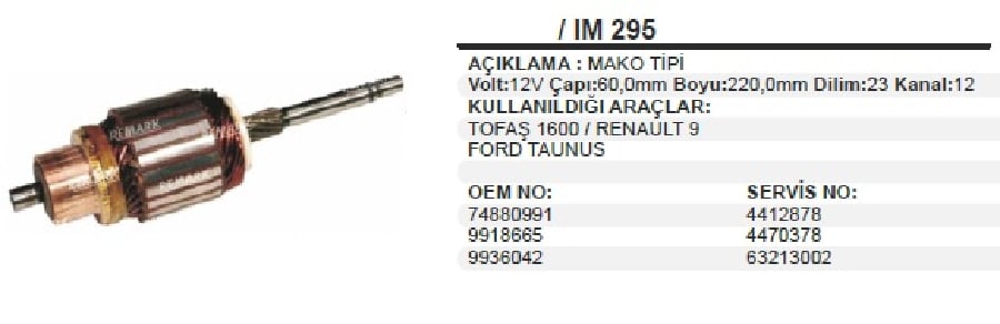 MARS KOLL M MARELLI TIPI 12V TANUS 16L TOFAS SAHINKARTALDOGAN EM/RENAULT 9R11R19 SEGMANSIZ BO