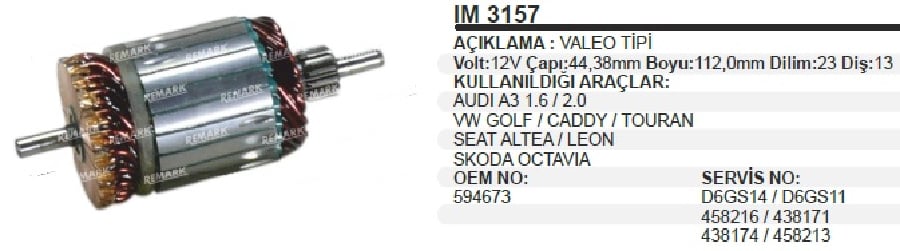 MARS KOLL VALEO TIP 12V AUDI A3 16/20 VW GOLF CADDY TOURAN SEAT ALBEA LEON SKODA OCTAVIA 23 DILIM