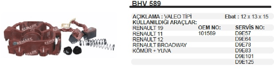 MARS KOMUR YUV  VALEO 101589 R912 2KOMUR+YAYLI