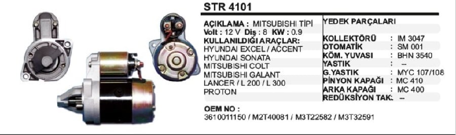 MARS MOTORU 12V8D09 KW MITTIPI HYUNDAI GEZT EXCELACCENT BENZINLI ERA SONATA/COLT/LANCER/GALANT/L200