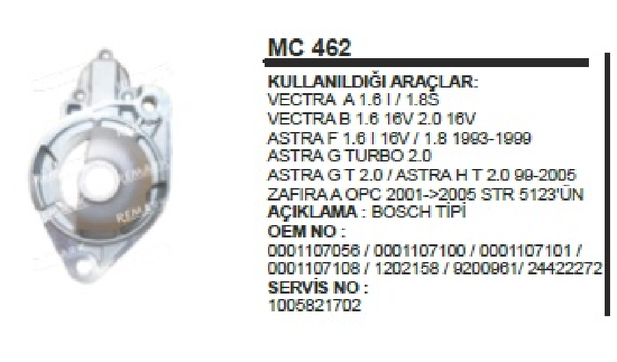 MARS ON KAP > BOSCH TIPI VECTRA AB/ASTRA FG TURBO 20 ASTRA H ZAFIRA A  KAPAK STR5123 UN