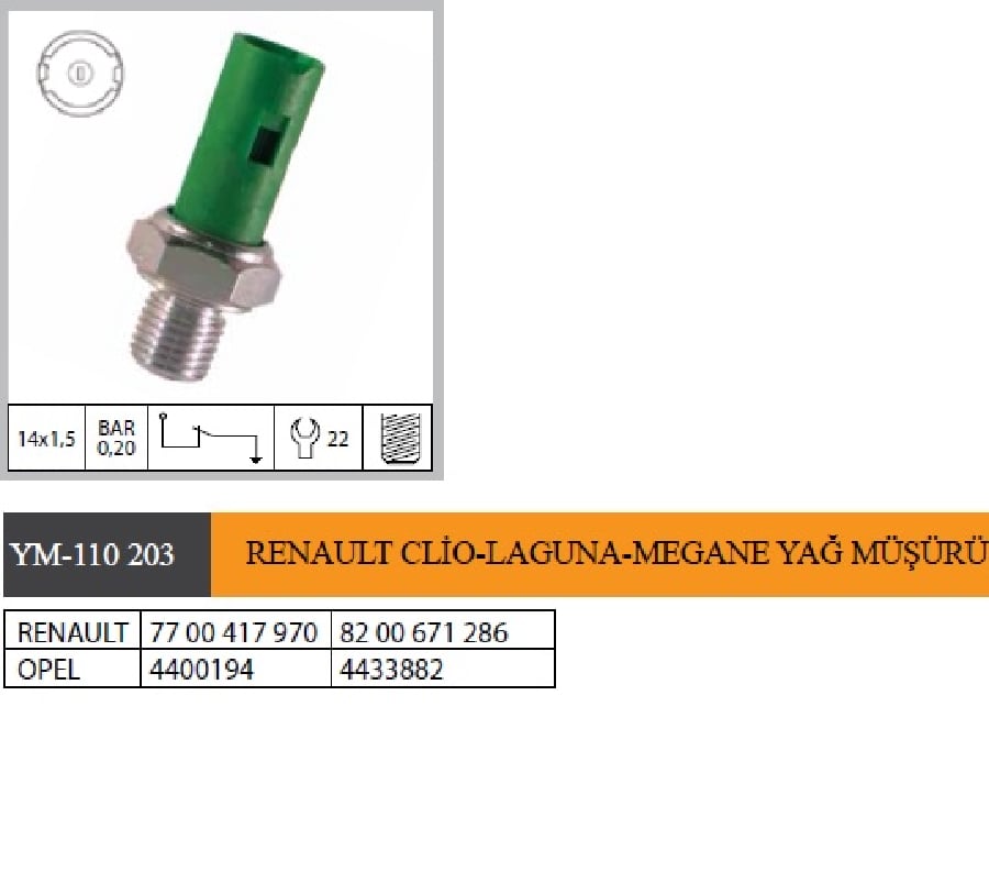 MUSUR YAG RENAULT CLIO 161920I / LAGUNA 161819 / MEGANE 14161919TD MEGANE 20I20I 16V YENI MODEL  6001545330 7700417970 8200671286