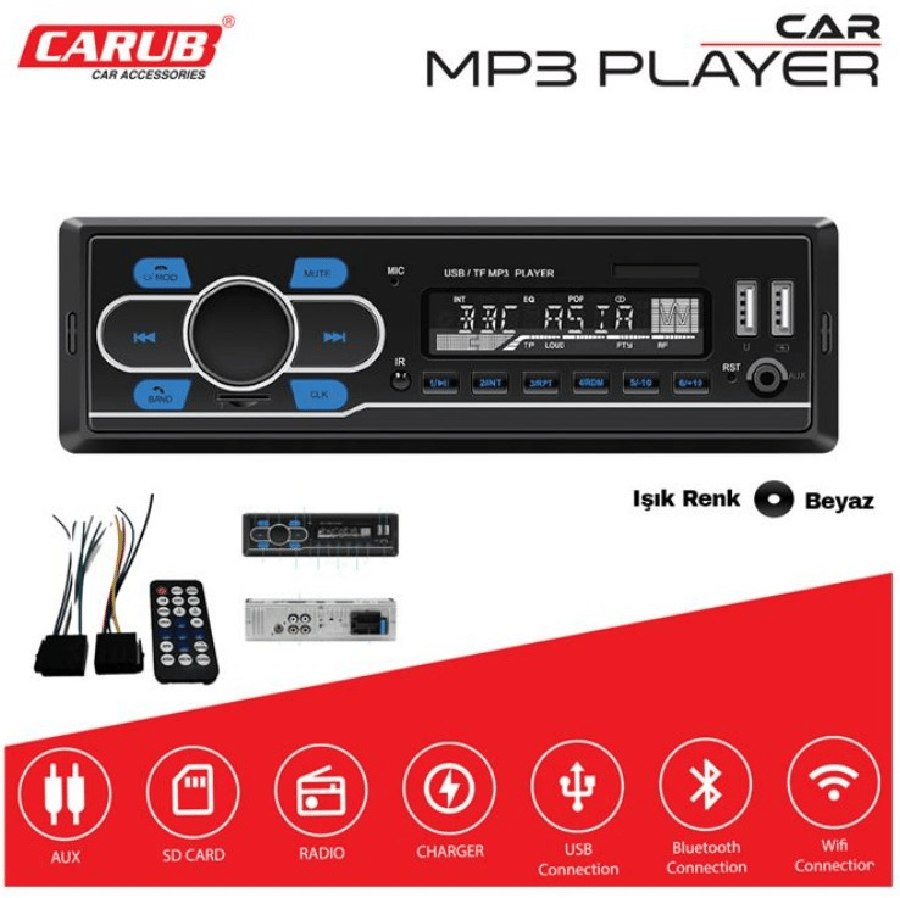 OTO TEYP RADIO MP3 SD CARD AUX USB BLUETOOTH BEYAZ EKRAN