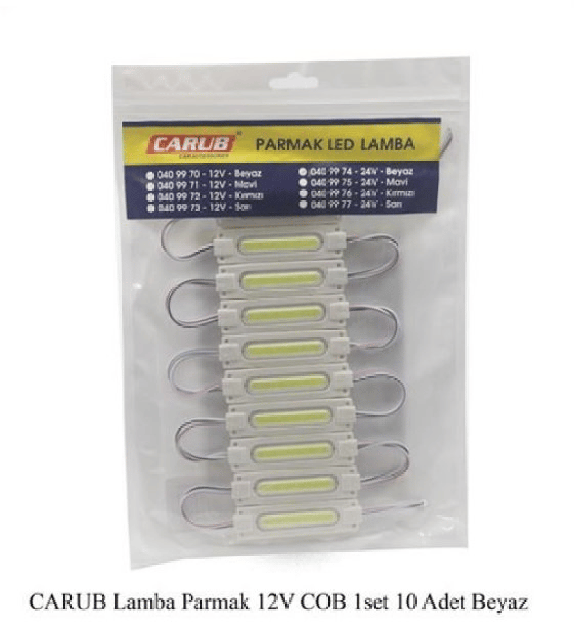 PARMAK LAMBA SETI (10 ADET) COB LED 12V BEYAZ