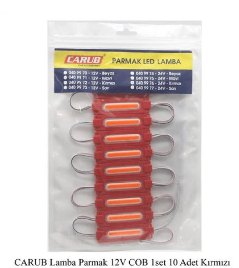 PARMAK LAMBA SETI (10 ADET) COB LED 12V KIRMIZI