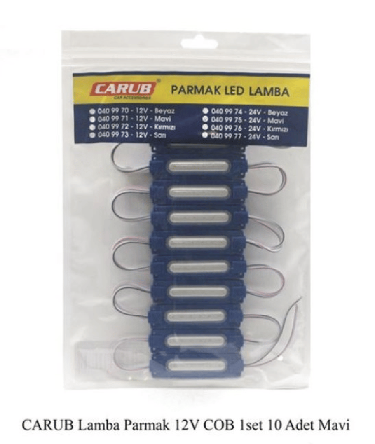 PARMAK LAMBA SETI (10 ADET) COB LED 12V MAVI