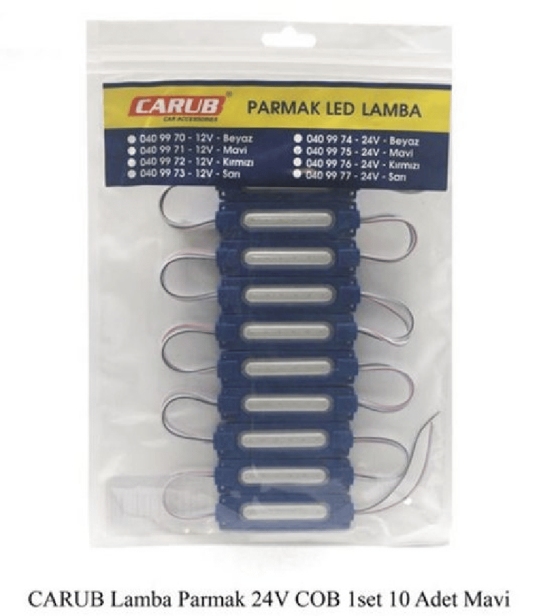 PARMAK LAMBA SETI (10 ADET) COB LED 24V MAVI