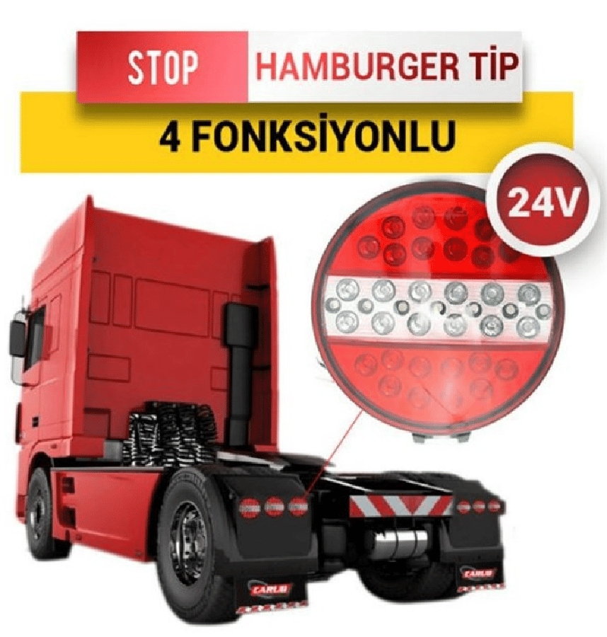 STOP LAMBA LEDLI STOP+PARK+SINYAL+GERI VITES 4 FONKSIYONLU HAMBURGER 24V