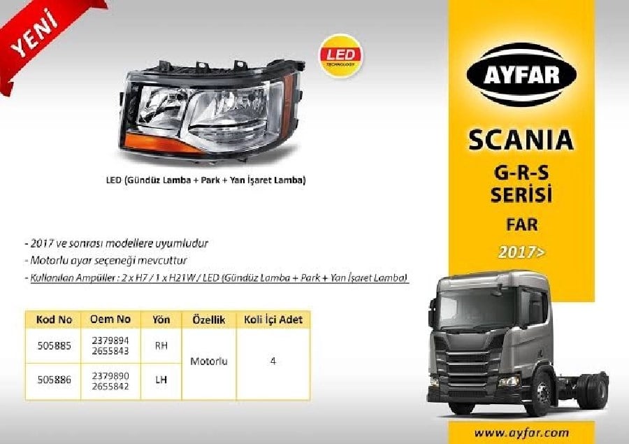 Scania Grs Series Far Sag Motorlu  Led DRL+YAN Isaret Lamba (2017>)