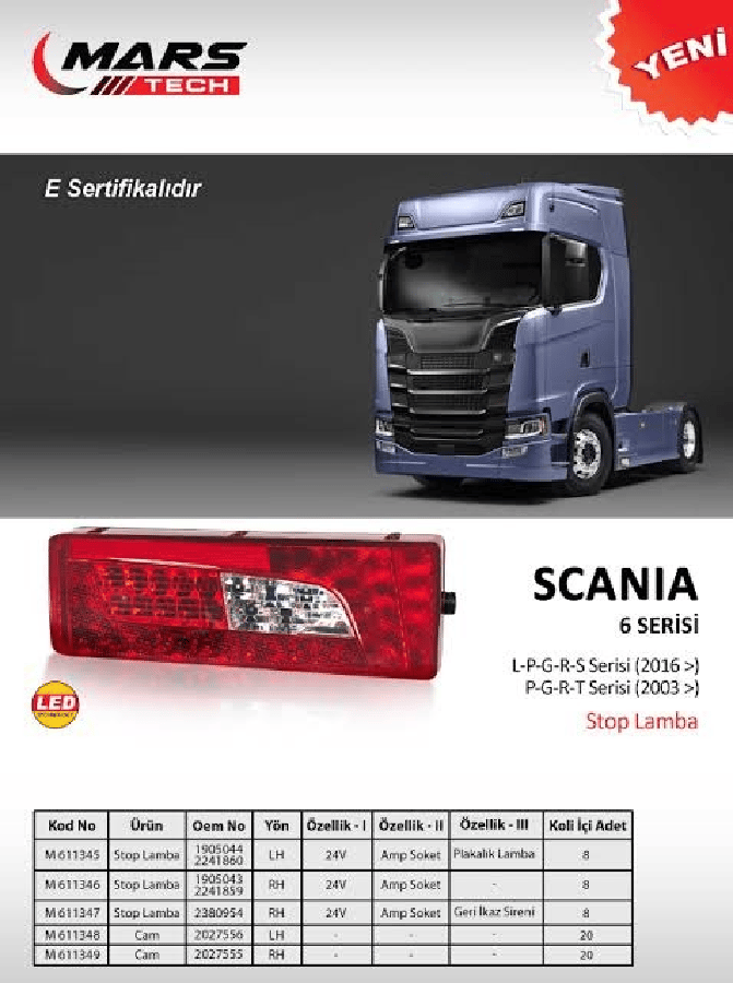 Stop Lamba Scania S  Lgprs (16>) Amp Soketli Sol